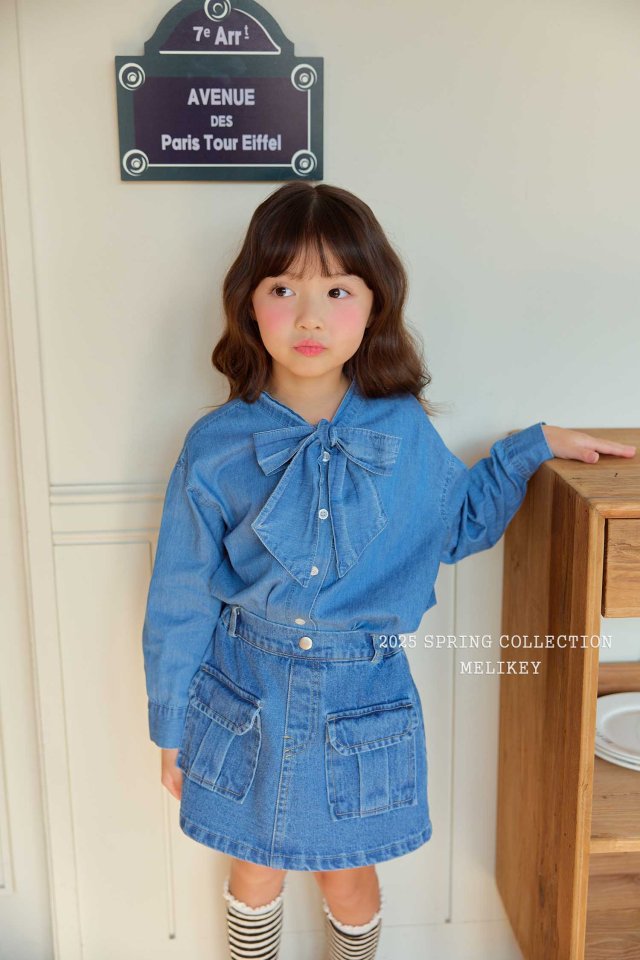 Melikey - Korean Children Fashion - #minifashionista - Ribbon Denim Shirt    - 8