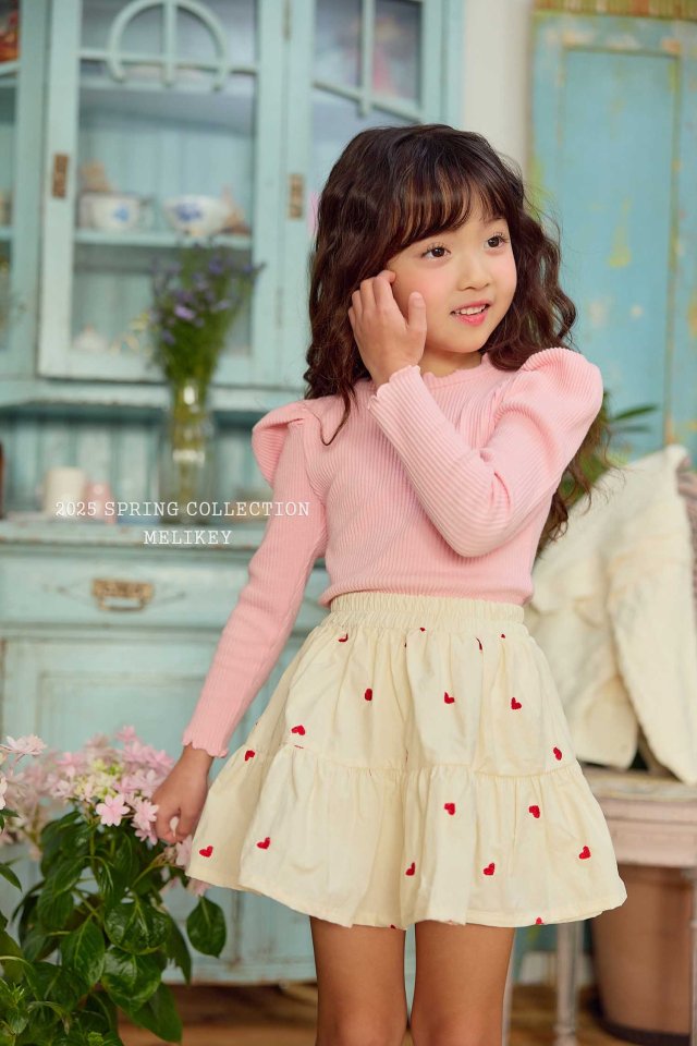 Melikey - Korean Children Fashion - #stylishchildhood - Heart Embroidery Skirt - 5