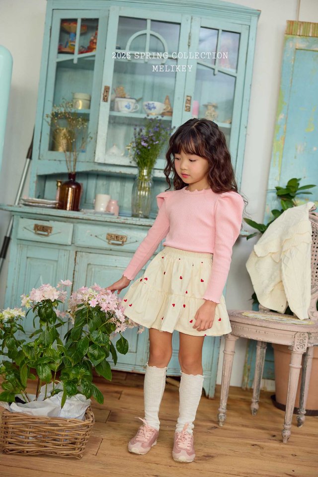 Melikey - Korean Children Fashion - #todddlerfashion - Heart Embroidery Skirt - 3