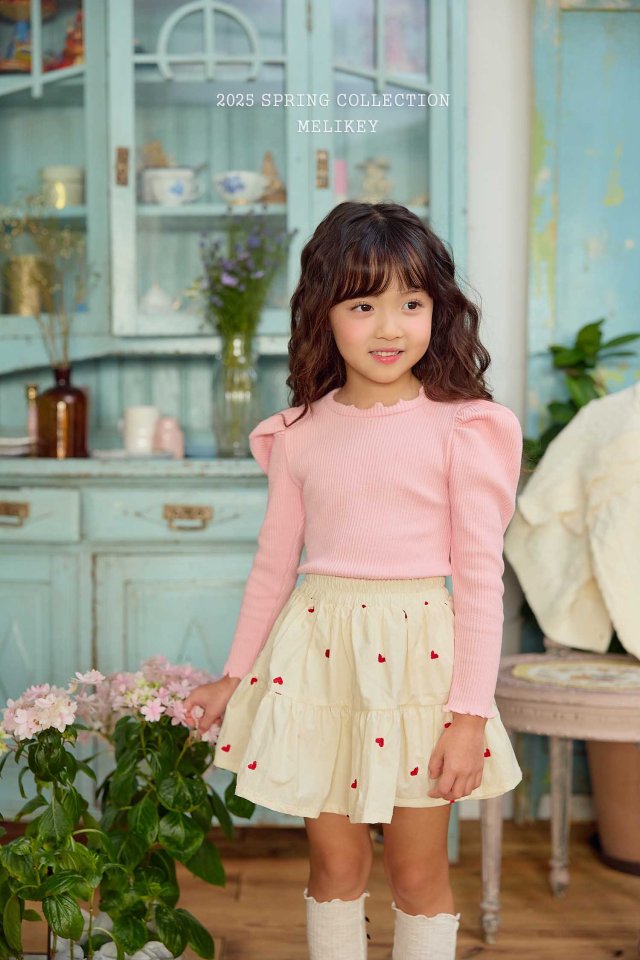 Melikey - Korean Children Fashion - #todddlerfashion - Heart Embroidery Skirt - 4