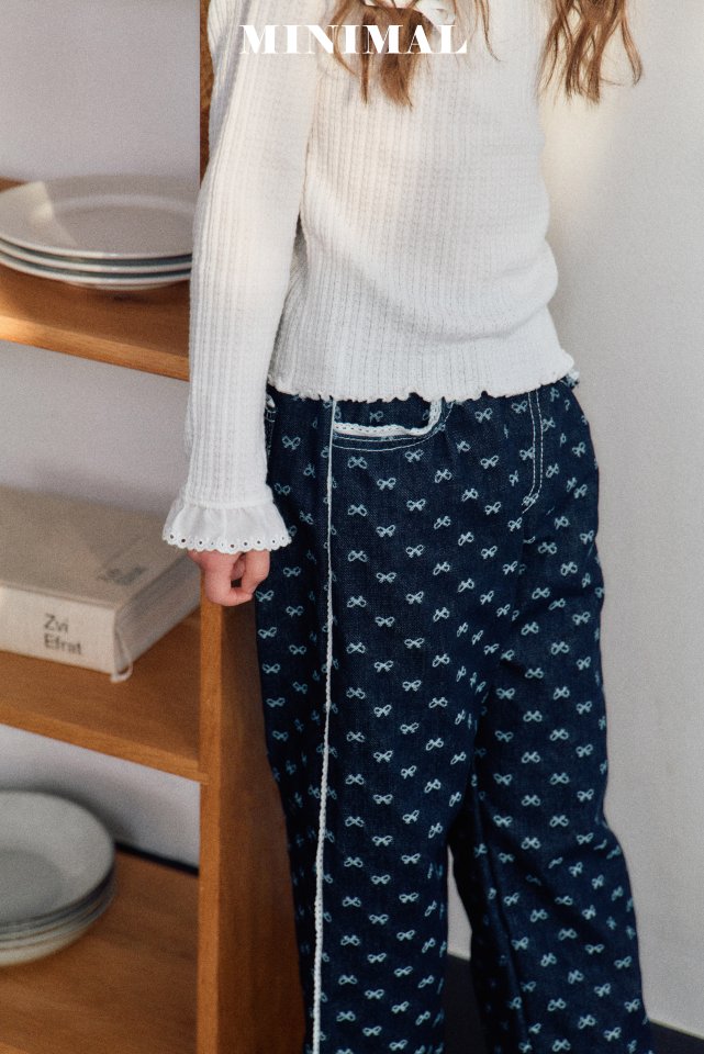 Minimal - Korean Children Fashion - #discoveringself - Ribbon Lace Denim Pants - 10