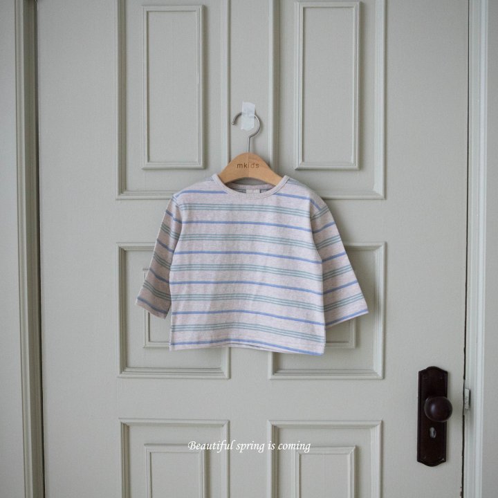 Mkids - Korean Baby Fashion - #babyoutfit - Cream Stripe Tee - 2