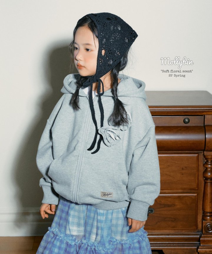 Mollybin - Korean Children Fashion - #childrensboutique - Flower Hooded Zip-up Jacket