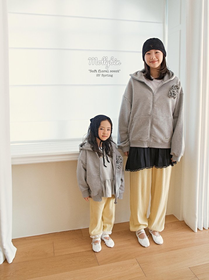 Mollybin - Korean Children Fashion - #kidsshorts - Flower Hooded Zip-up Jacket - 5