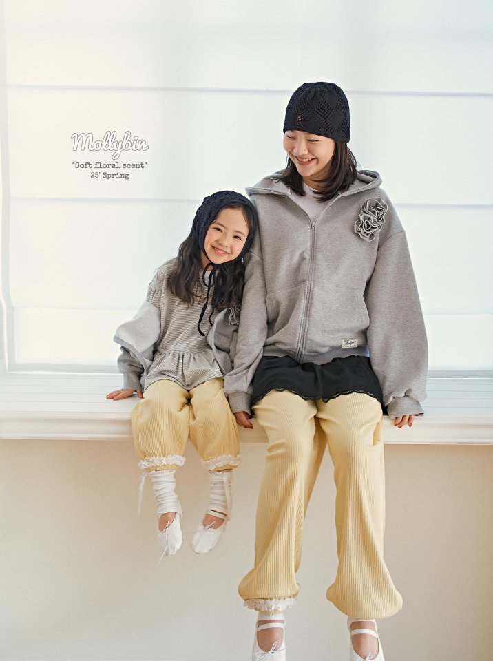 Mollybin - Korean Women Fashion - #vintageinspired - Flower Hooded Zip-up Jacket MOM