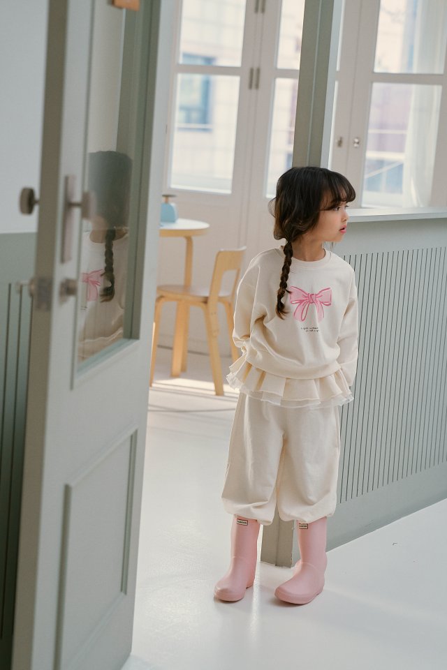 Momo Ann - Korean Children Fashion - #minifashionista - Ribbon Top Bottom Set - 2