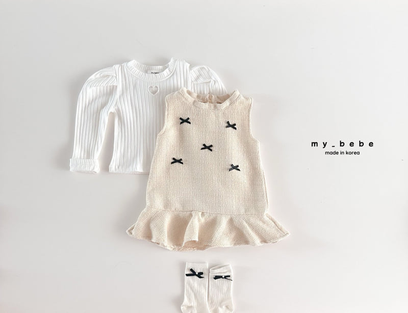 My Bebe - Korean Baby Fashion - #babyboutiqueclothing - Heart Embroidered Shirring Tee - 10