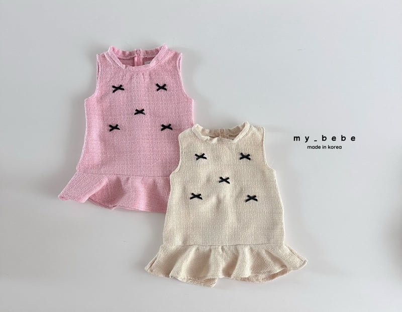 My Bebe - Korean Baby Fashion - #babyclothing - Ribbon Tweed One-piece