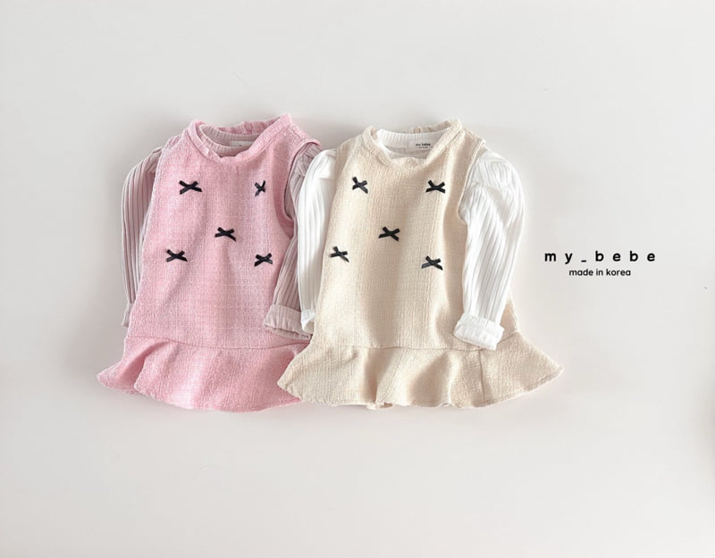 My Bebe - Korean Baby Fashion - #babyfever - Ribbon Tweed One-piece - 3