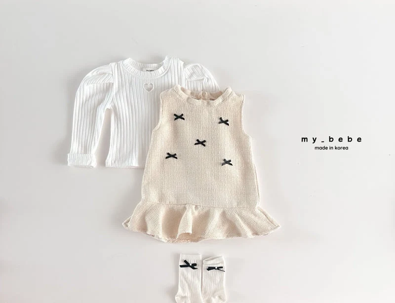 My Bebe - Korean Baby Fashion - #babylifestyle - Ribbon Tweed One-piece - 5