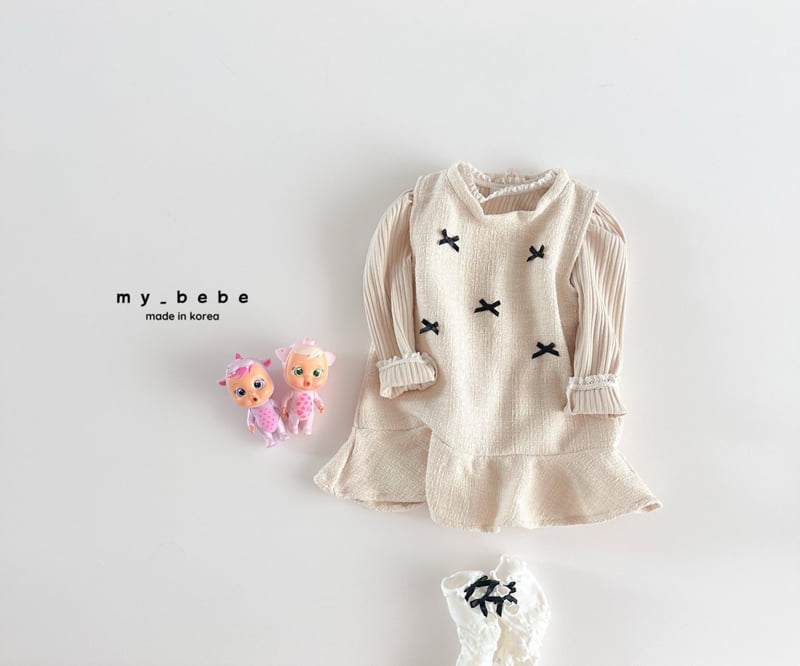 My Bebe - Korean Baby Fashion - #babyoninstagram - Ribbon Tweed One-piece - 6