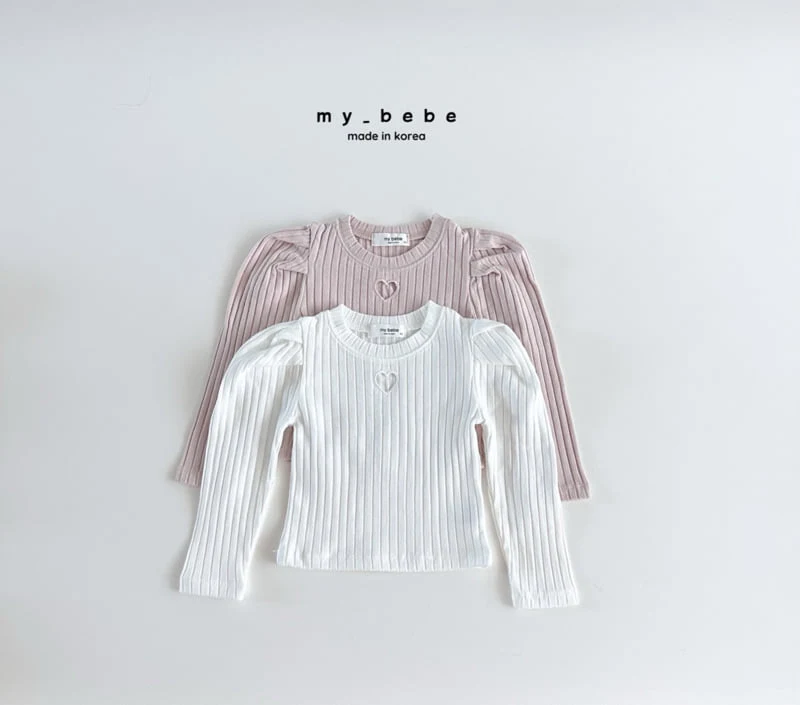 My Bebe - Korean Baby Fashion - #babyoninstagram - Heart Embroidered Shirring Tee