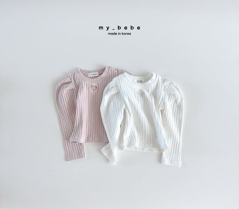 My Bebe - Korean Baby Fashion - #babyoutfit - Heart Embroidered Shirring Tee - 3