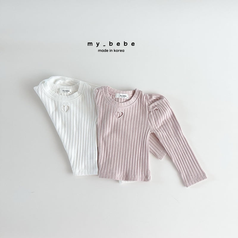 My Bebe - Korean Baby Fashion - #babyoutfit - Heart Embroidered Shirring Tee - 4