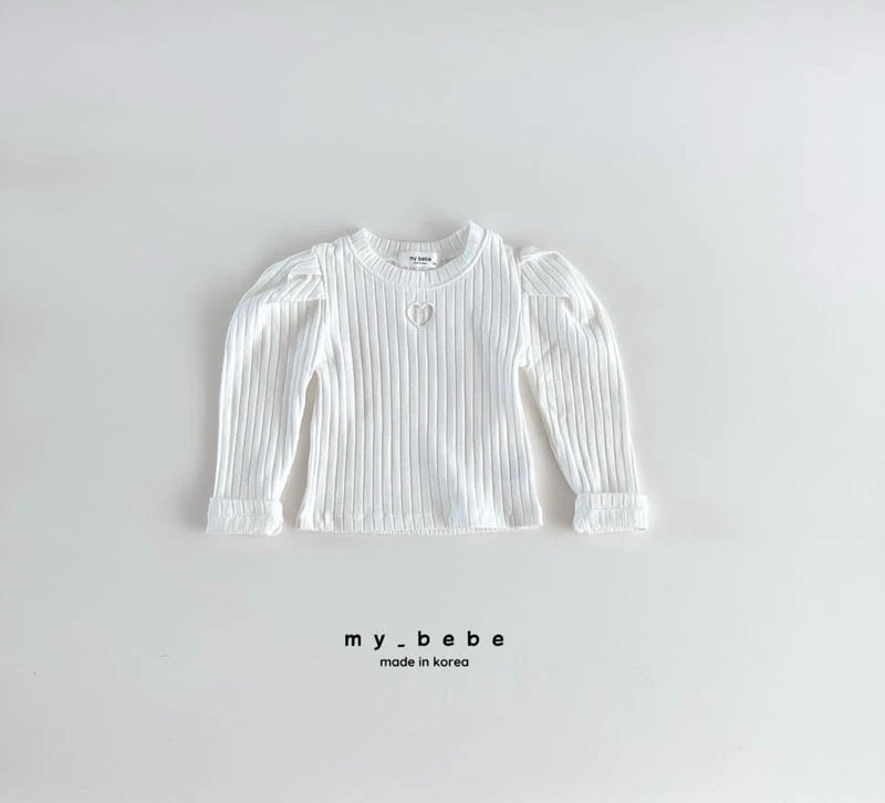 My Bebe - Korean Baby Fashion - #babywear - Heart Embroidered Shirring Tee - 5