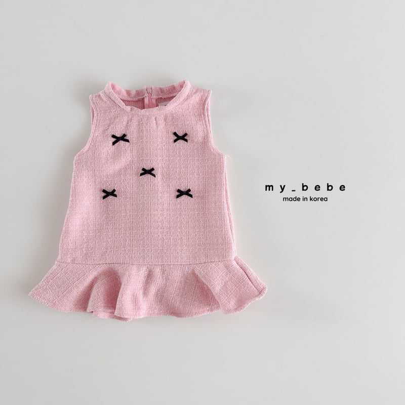 My Bebe - Korean Baby Fashion - #onlinebabyboutique - Ribbon Tweed One-piece - 11