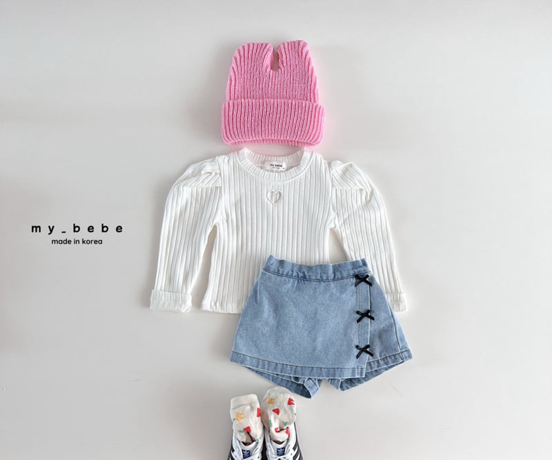 My Bebe - Korean Baby Fashion - #onlinebabyboutique - Heart Embroidered Shirring Tee - 6