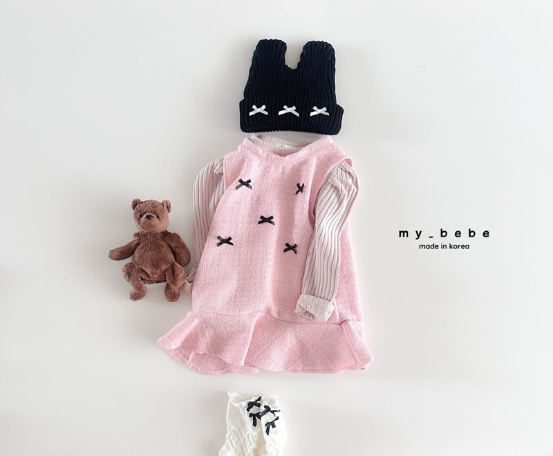 My Bebe - Korean Baby Fashion - #onlinebabyshop - Ribbon Tweed One-piece - 12