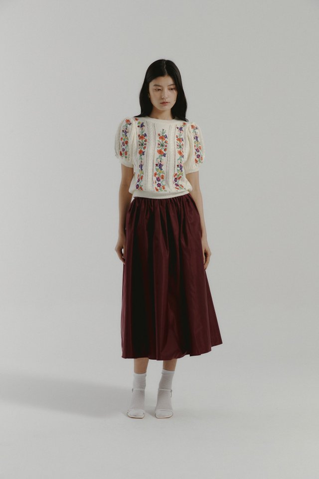 Neroli36 - Korean Women Fashion - #momslook - Embroidery Puff Knit Top - 11