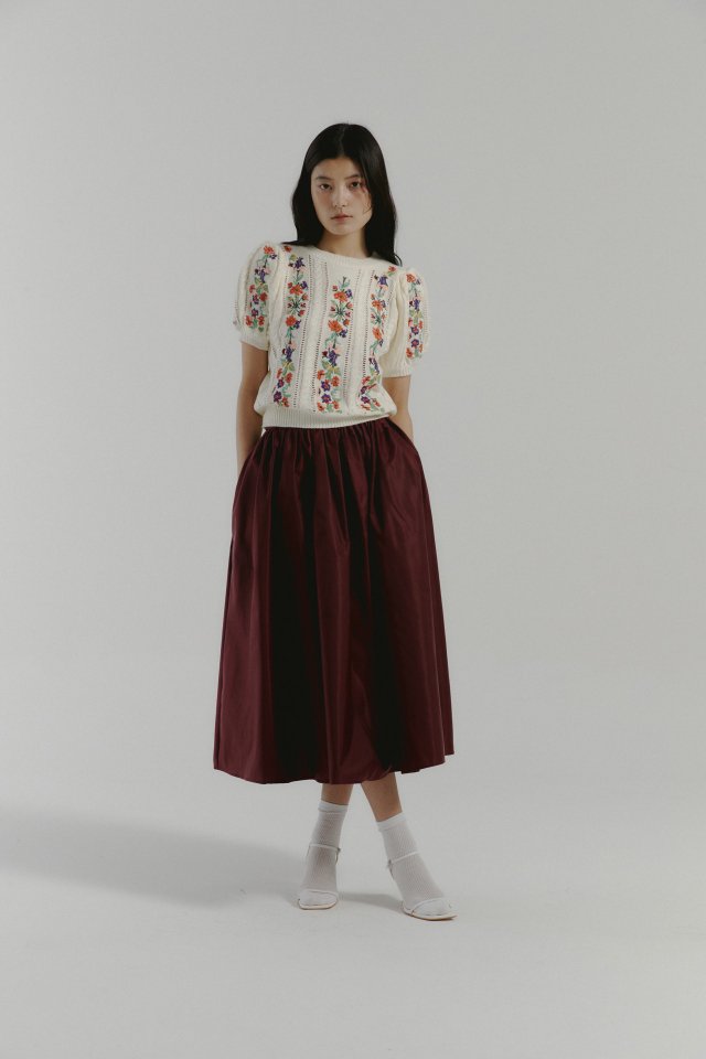 Neroli36 - Korean Women Fashion - #womensfashion - Embroidery Puff Knit Top - 10