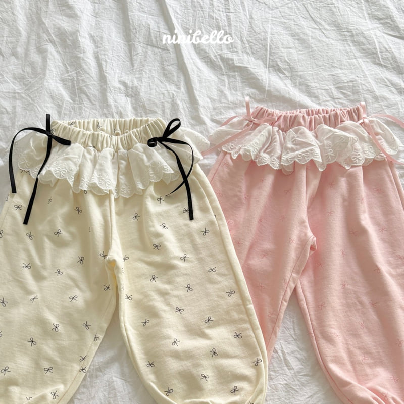 Ninibello - Korean Children Fashion - #Kfashion4kids - Lace Ribbon Jogger Pants