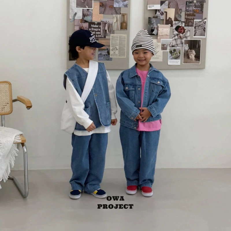 O Wa - Korean Children Fashion - #kidsshorts - Pocket Denim Vest - 3