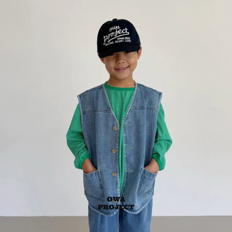 O Wa - Korean Children Fashion - #magicofchildhood - Pocket Denim Vest - 8
