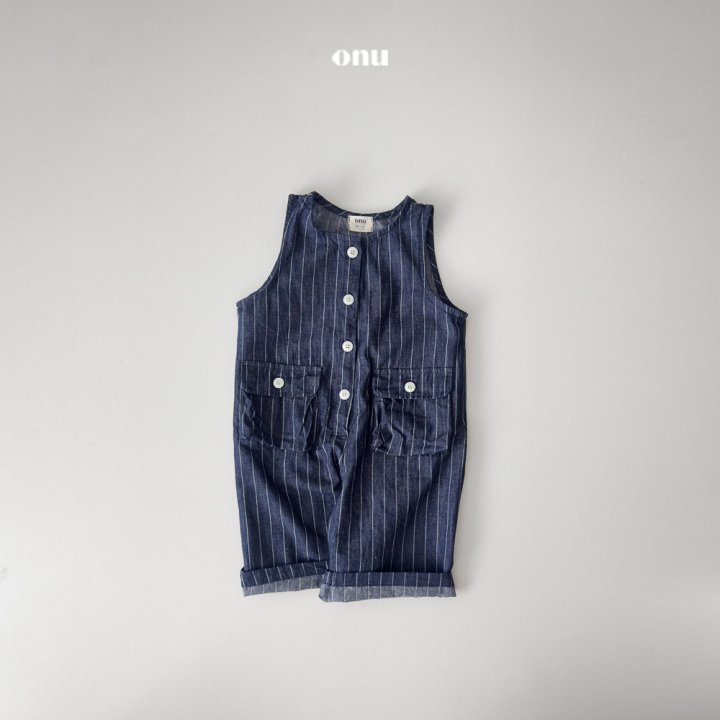 Onu - Korean Children Fashion - #kidsshorts - Wide Stripe Denim Overalls - 2