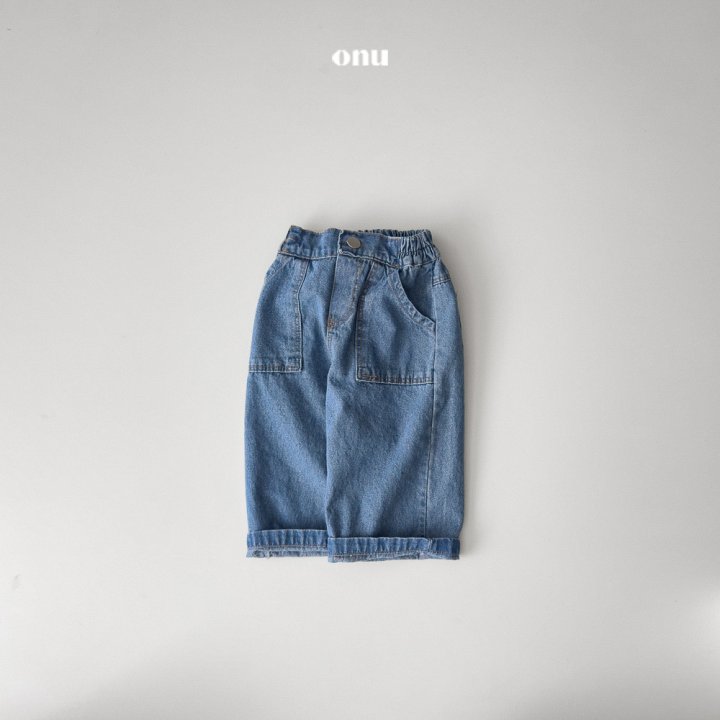 Onu - Korean Children Fashion - #toddlerclothing - Denim Pocket Roll-up Pants - 2