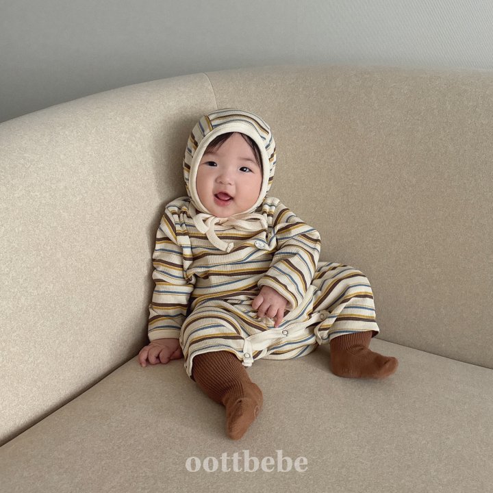 Oott Bebe - Korean Baby Fashion - #babyfashion - Peanut Ribbed Full Body Suit Bonnet Set