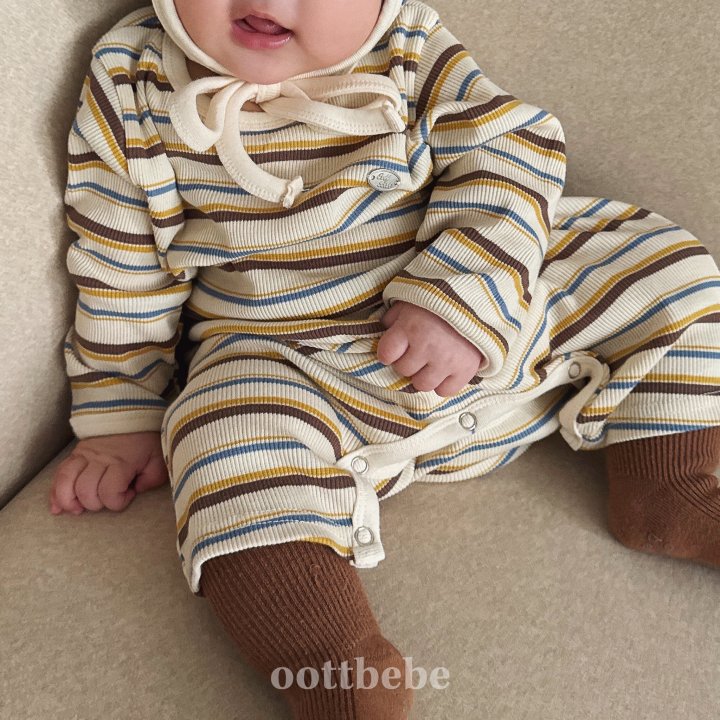 Oott Bebe - Korean Baby Fashion - #babygirlfashion - Peanut Ribbed Full Body Suit Bonnet Set - 3