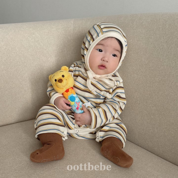 Oott Bebe - Korean Baby Fashion - #babygirlfashion - Peanut Ribbed Full Body Suit Bonnet Set - 4