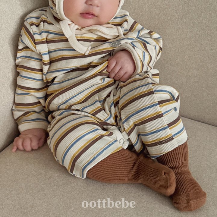 Oott Bebe - Korean Baby Fashion - #babyoutfit - Peanut Ribbed Full Body Suit Bonnet Set - 7