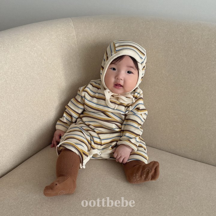 Oott Bebe - Korean Baby Fashion - #babyoutfit - Peanut Ribbed Full Body Suit Bonnet Set - 8
