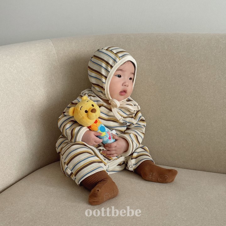 Oott Bebe - Korean Baby Fashion - #onlinebabyboutique - Peanut Ribbed Full Body Suit Bonnet Set - 10