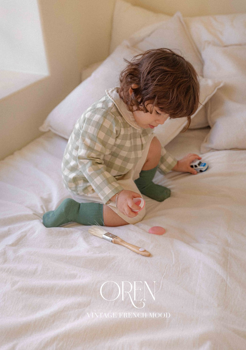 Oren - Korean Baby Fashion - #babyclothing - Kayden Natural Check Top Bottom Set