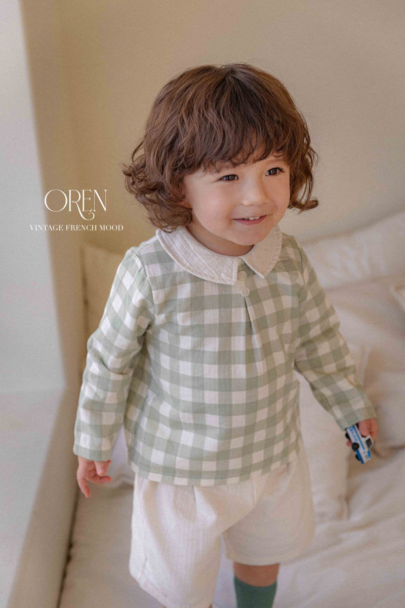 Oren - Korean Baby Fashion - #babyfashion - Kayden Natural Check Top Bottom Set - 2