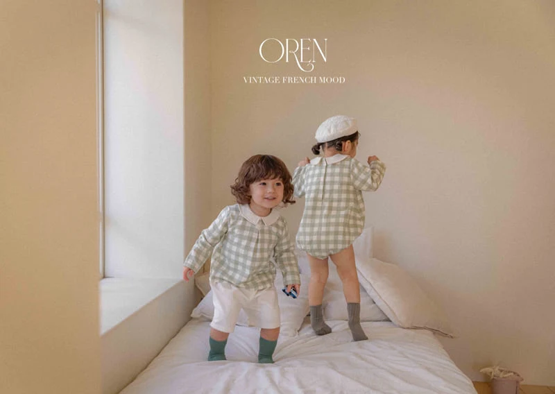 Oren - Korean Baby Fashion - #babyfever - Kayden Natural Check Top Bottom Set - 3