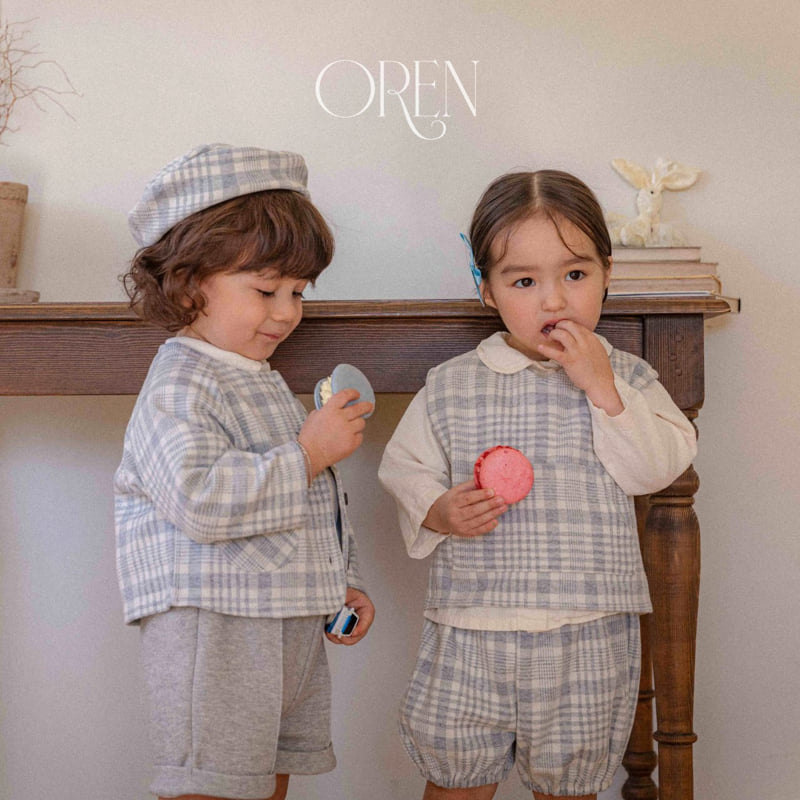 Oren - Korean Baby Fashion - #babygirlfashion - Tartan Check Vest Bloomer Set
