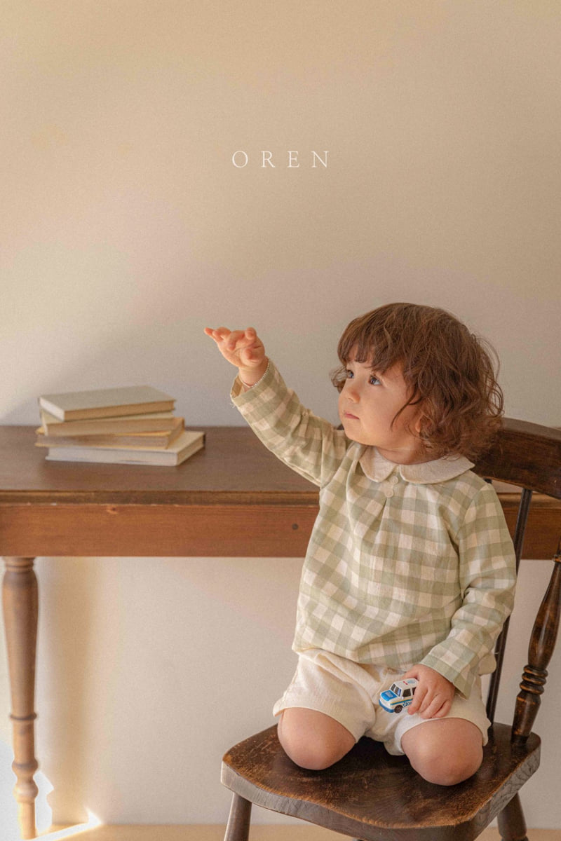 Oren - Korean Baby Fashion - #babylifestyle - Kayden Natural Check Top Bottom Set - 5