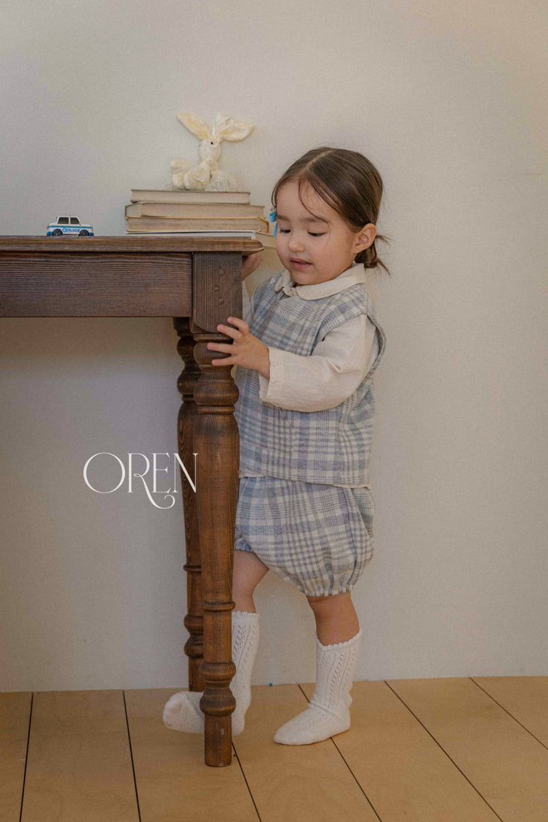 Oren - Korean Baby Fashion - #babylifestyle - Tartan Check Vest Bloomer Set - 2