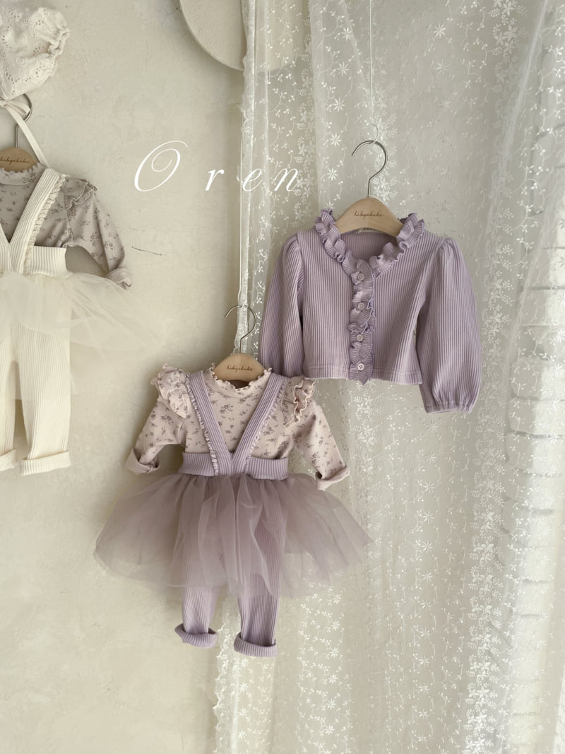 Oren - Korean Baby Fashion - #babylifestyle - Gemma Ribbed Cardigan Tutu Suspenders Set - 3
