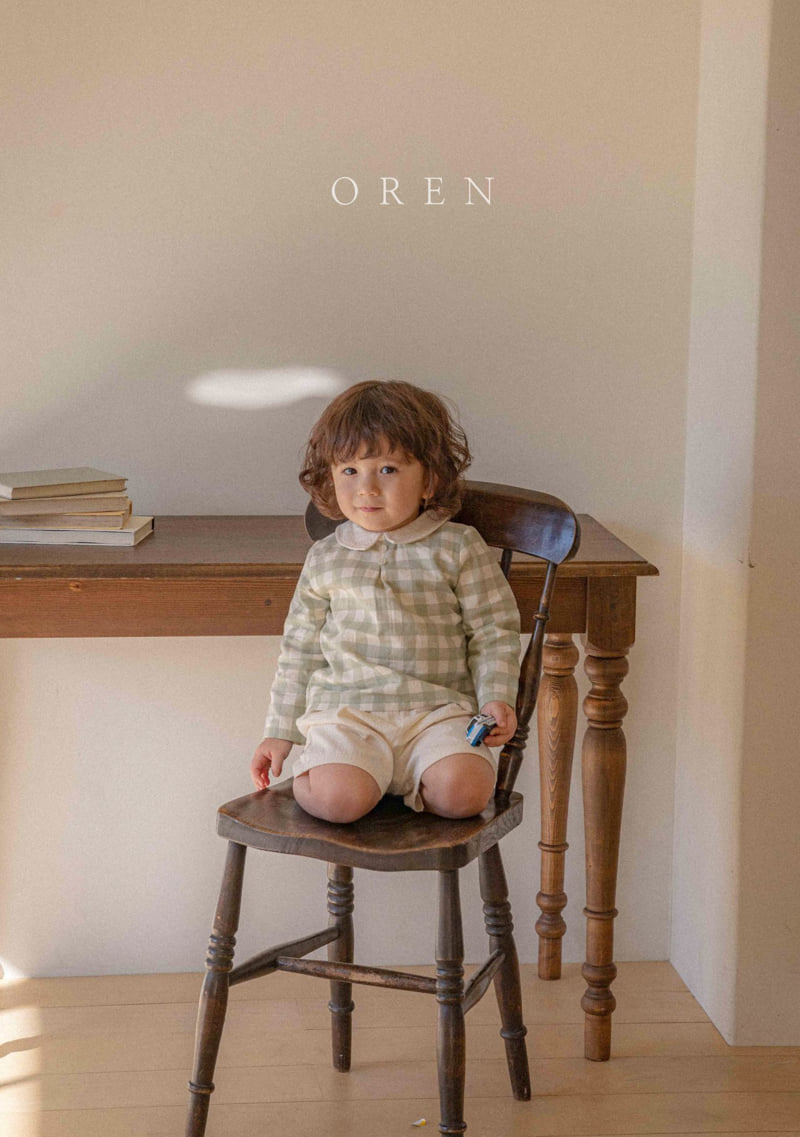 Oren - Korean Baby Fashion - #babyoninstagram - Kayden Natural Check Top Bottom Set - 6
