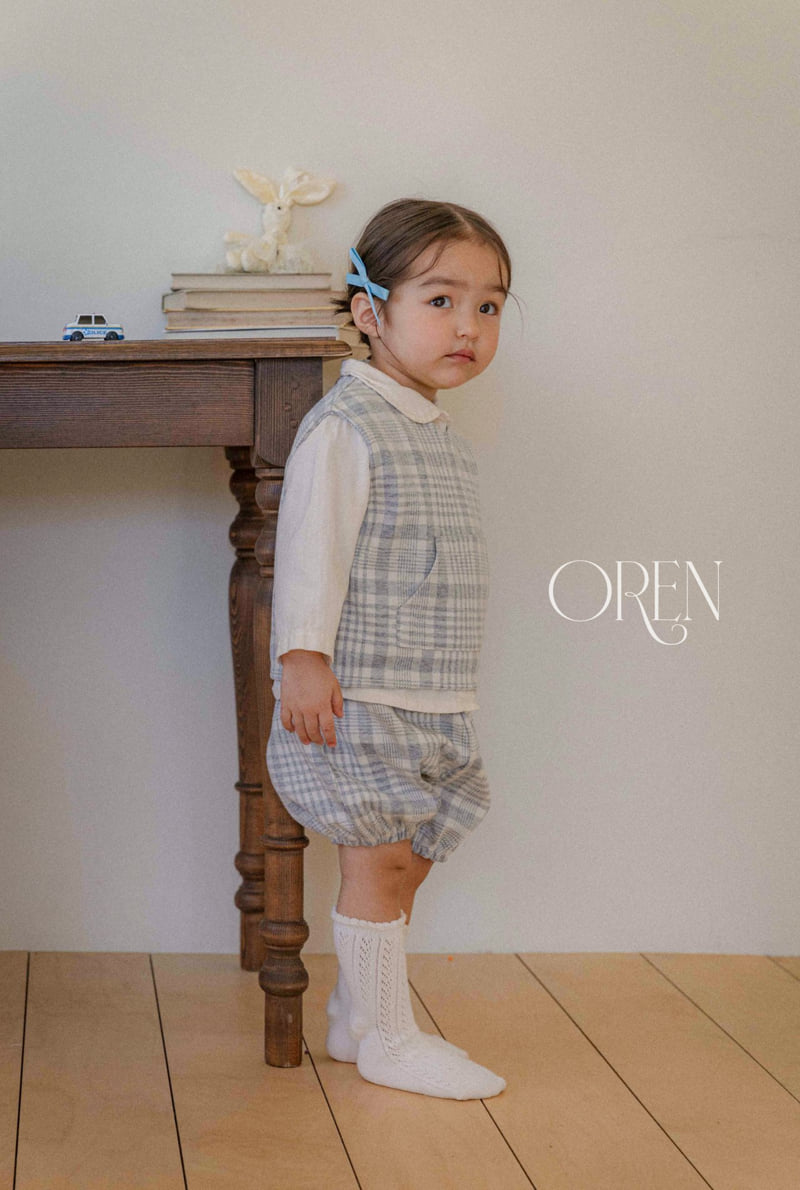 Oren - Korean Baby Fashion - #babyoninstagram - Tartan Check Vest Bloomer Set - 3