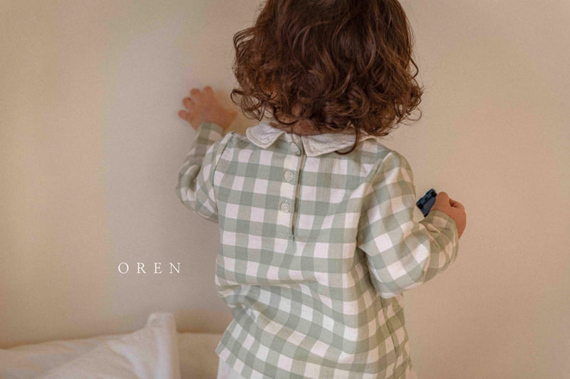 Oren - Korean Baby Fashion - #babyootd - Kayden Natural Check Top Bottom Set - 7