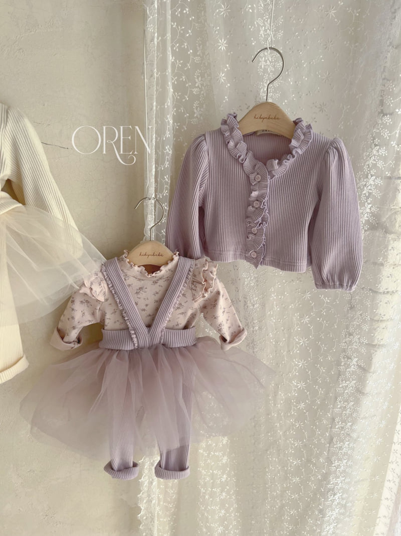 Oren - Korean Baby Fashion - #babyootd - Gemma Ribbed Cardigan Tutu Suspenders Set - 5