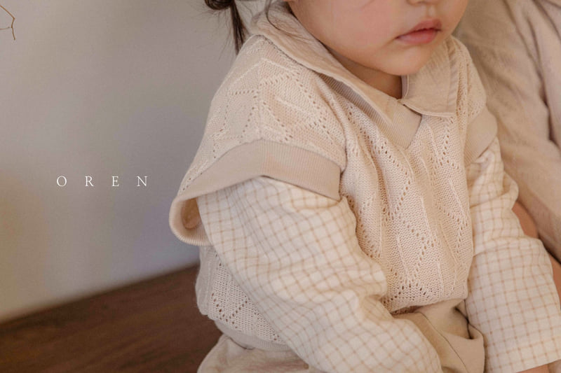 Oren - Korean Baby Fashion - #babyoutfit - Kayden Natural Check Top Bottom Set - 8