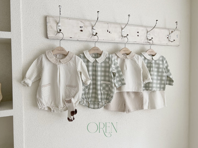 Oren - Korean Baby Fashion - #onlinebabyboutique - Kayden Natural Check Top Bottom Set - 11