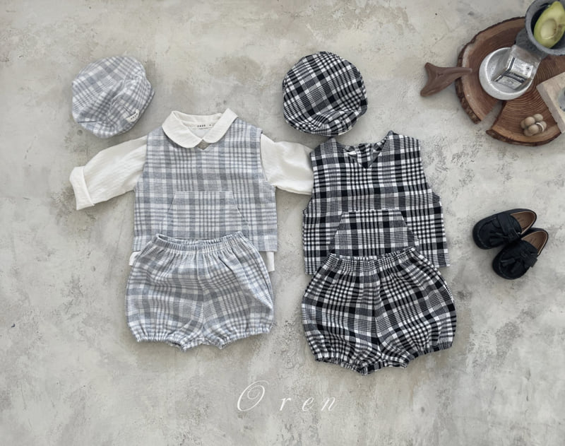 Oren - Korean Baby Fashion - #smilingbaby - Tartan Check Vest Bloomer Set - 10