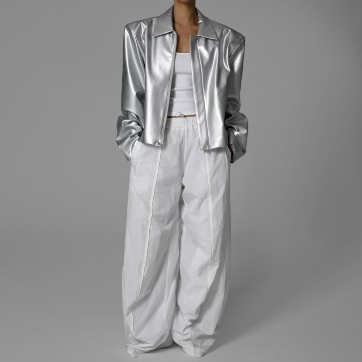 Paper Moon - Korean Women Fashion - #momslook - Nylon Drawstring Wide Twist Pattern Trousers - 10